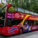 A double decker tour bus parked on a leafy street